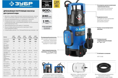 Купить Насос НПГ-Т3-400 дренаж для грязной воды Зубр 400Вт фото №11